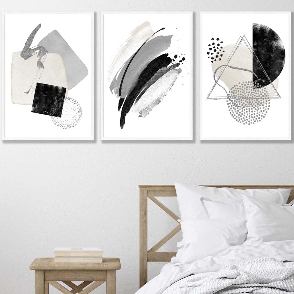 Abstract Gray Black and Silver Wall Art Prints | Bowlift
