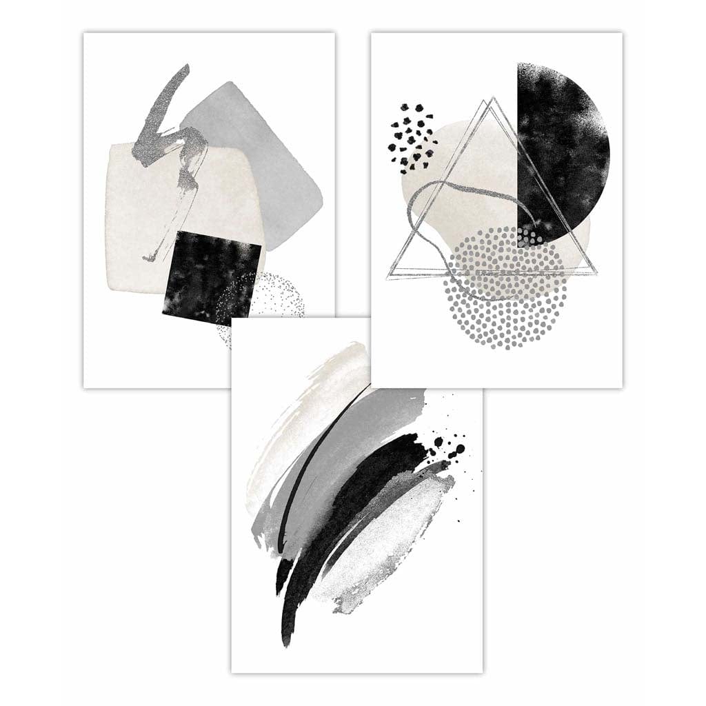 Abstract Gray Black and Silver Wall Art Prints | Bowlift