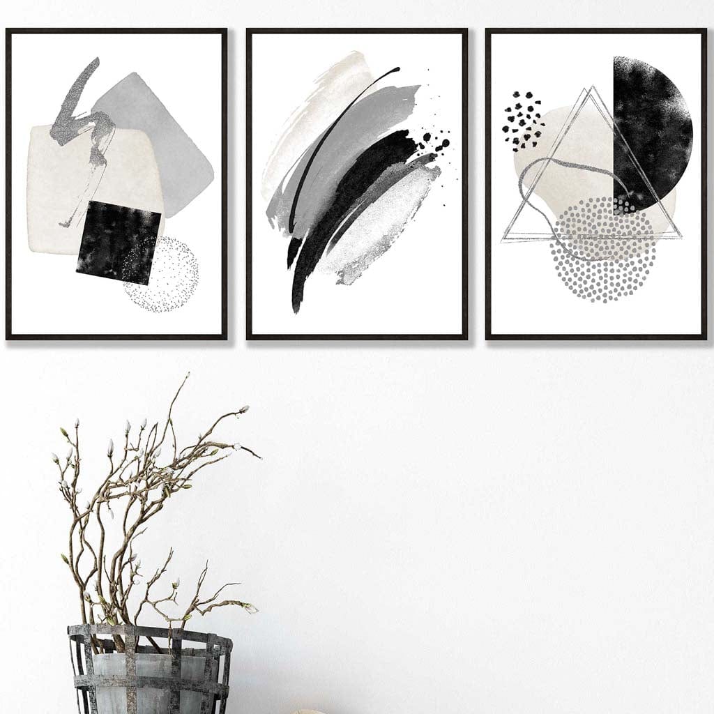 Abstract Gray Black and Silver Wall Art Prints | Bowlift