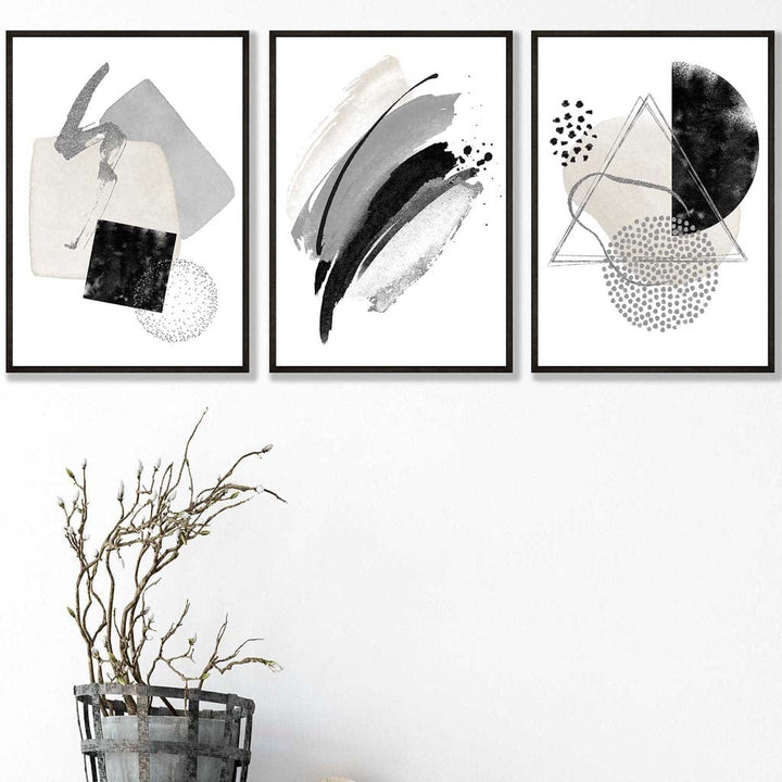 Abstract Gray Black and Silver Wall Art Prints | Bowlift