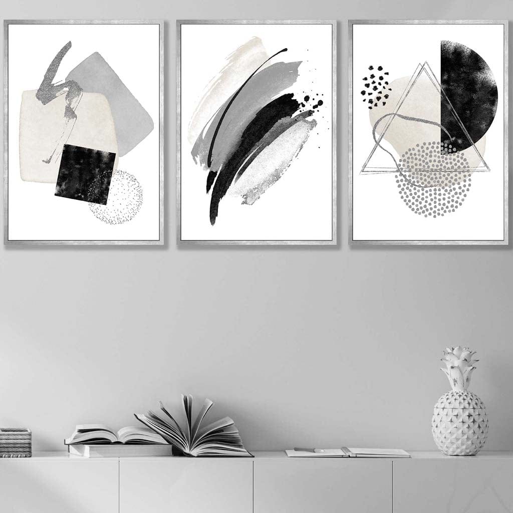 Abstract Gray Black and Silver Wall Art Prints | Bowlift
