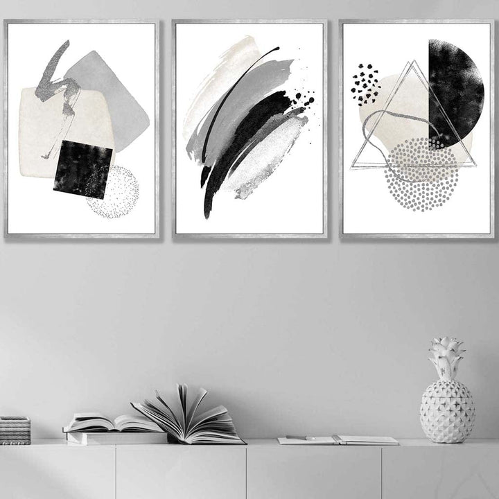 Abstract Gray Black and Silver Wall Art Prints | Bowlift