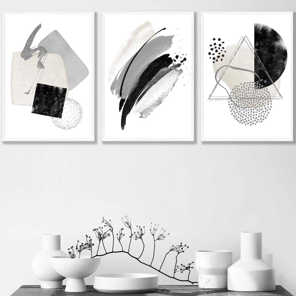 Abstract Gray Black and Silver Wall Art Prints | Bowlift