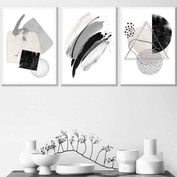 Abstract Gray Black and Silver Wall Art Prints | Bowlift
