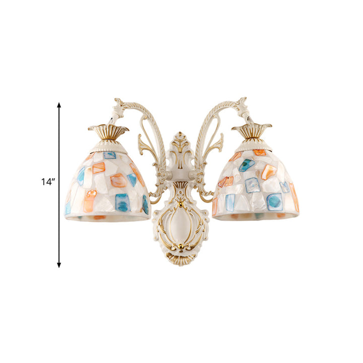 BowLift | 1/2-Light Wall Sconce Baroque Dome Shell Mosaic Pattern Wall Lamp with Curved Arm in White