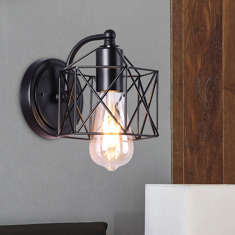 BowLift | Black Single-Head Wall-Mounted Lighting Antique Metal Hexagon Frame Reading Wall Light for the Living Room