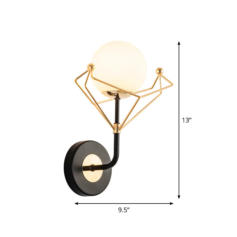 BowLift | Cream Glass Orb Wall Lighting Fixture Contemporary 1 Light Wall Lamp in Gold with Metal Frame