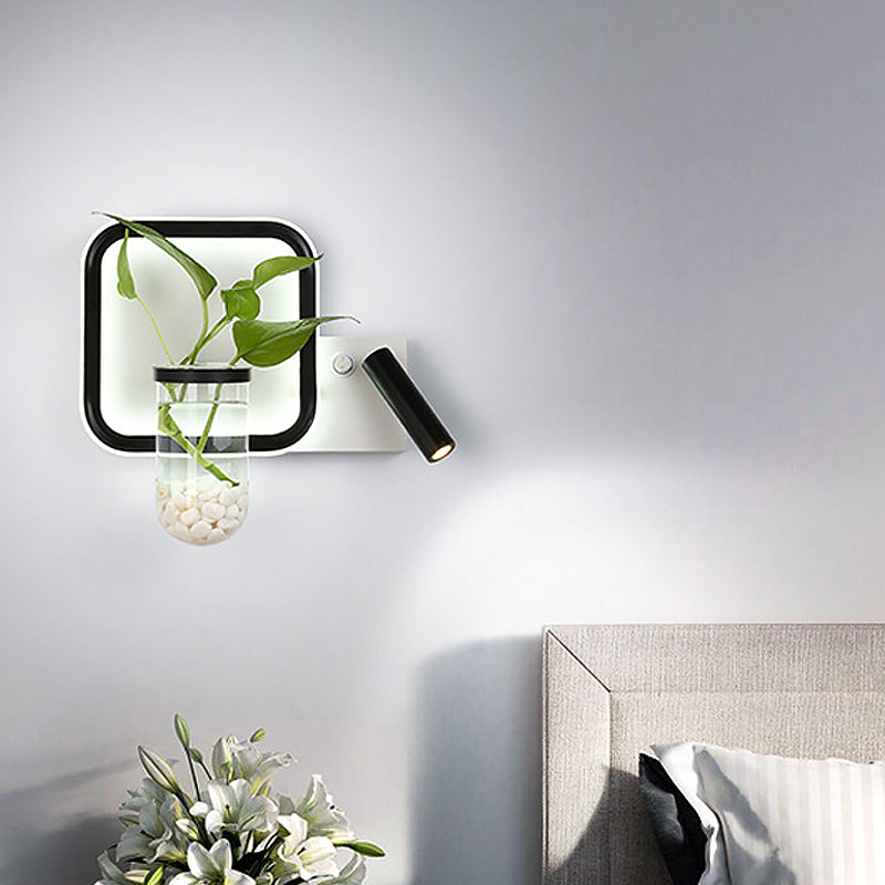 BowLift | LED Nightstand Wall Mount Light Minimalist Black Plant Pot Wall Lamp with Square Metal Shade in Warm/White Light