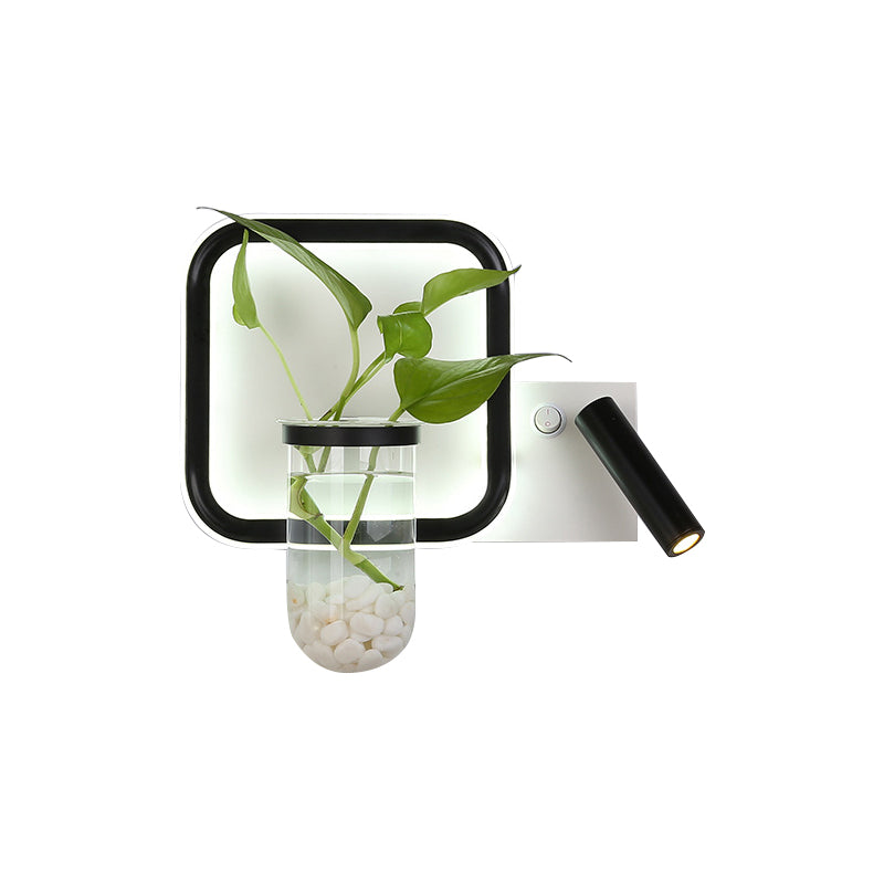 BowLift | LED Nightstand Wall Mount Light Minimalist Black Plant Pot Wall Lamp with Square Metal Shade in Warm/White Light