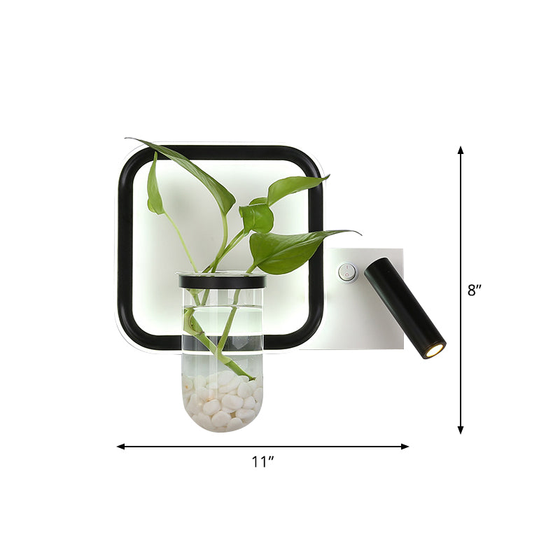 BowLift | LED Nightstand Wall Mount Light Minimalist Black Plant Pot Wall Lamp with Square Metal Shade in Warm/White Light