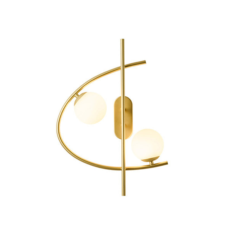 BowLift | Milk glass ball LED wall lighting postmodernist 2-lamp brass wall lamp for the living room