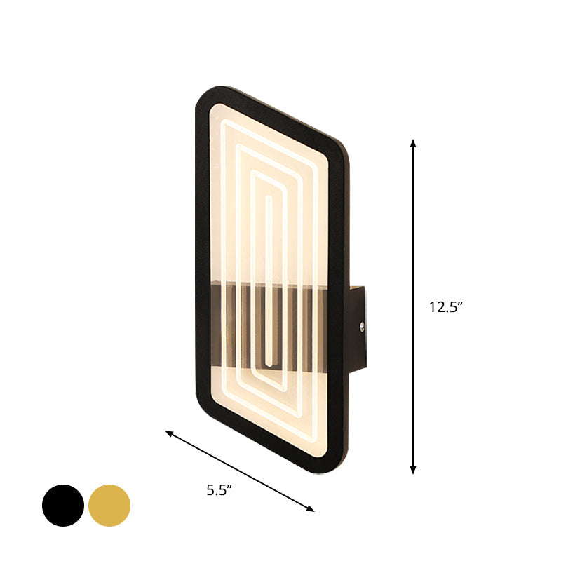 BowLift | Black/Gold Rectangular Wall Light Fixture Nordic Metal Wall Lamp Lighting in Warm/White Light, 12.5"/19.5" Wide