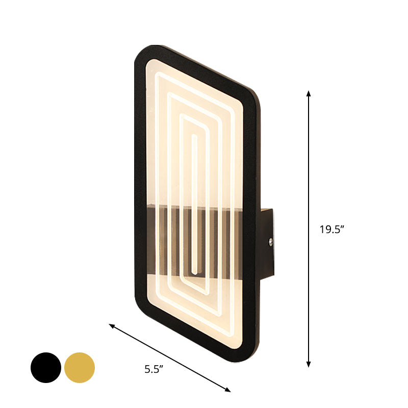 BowLift | Black/Gold Rectangular Wall Light Fixture Nordic Metal Wall Lamp Lighting in Warm/White Light, 12.5"/19.5" Wide