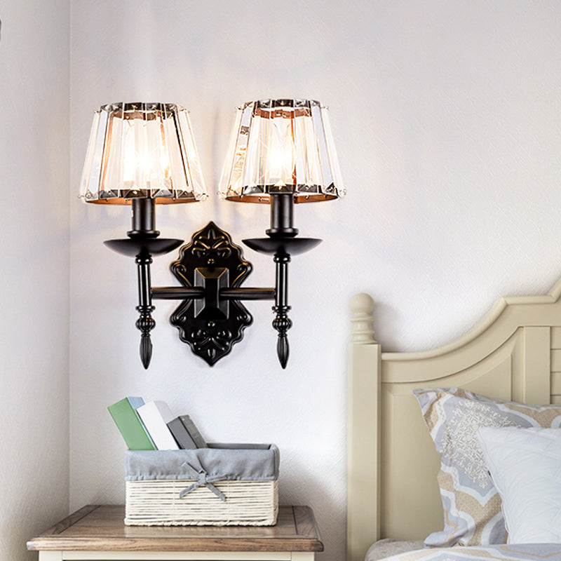 BowLift | Cone Wall Lamp Simple Crystal Prisms 1/2-Cup Black Wall Lamp with Candle Holder Design