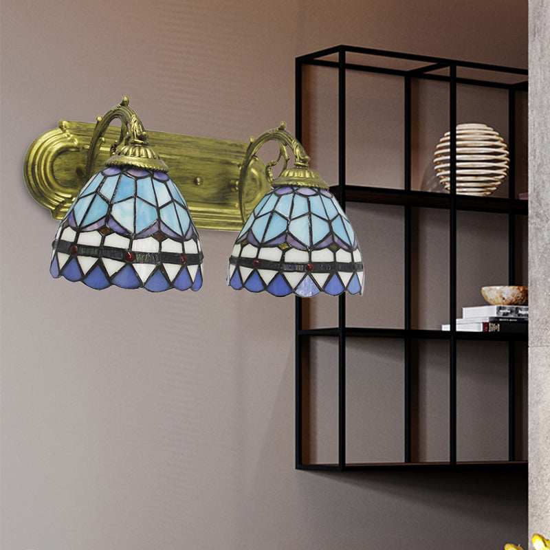 BowLift | 2 Heads Dome Wall Lamp Baroque Style Blue Glass Wall Lighting for Bathroom