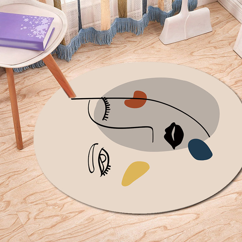 BowLift | Ivory Irregular Bedroom Rug Novelty Abstract Face Pattern Area Rug Polyester Anti-Slip Back Rug