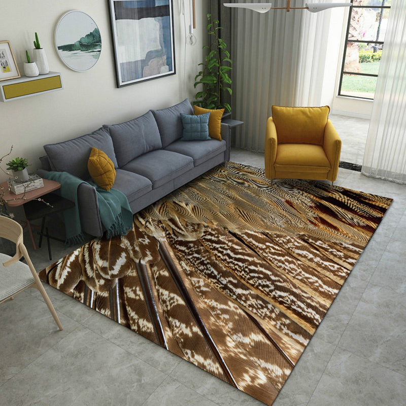 Casual modern rug in gray and brown animal leaf peacock feather pattern rug polyester non-slip rug for home decor | Bowlift