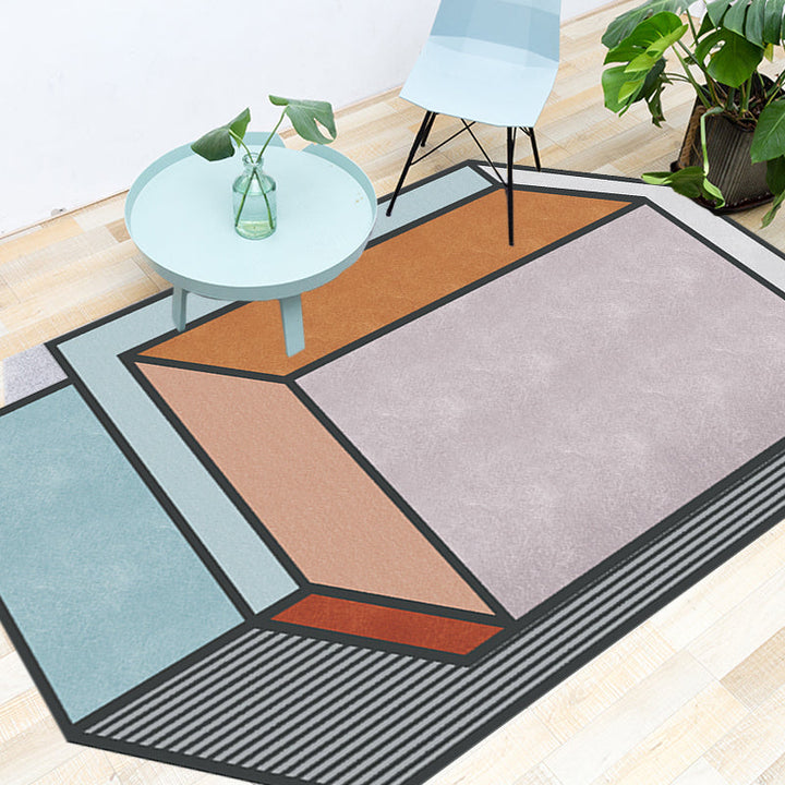 BowLift | Novelty Living Room Irregular Rug Colorful Color Block Cube Print Rug Polyester Stain Resistant Rug