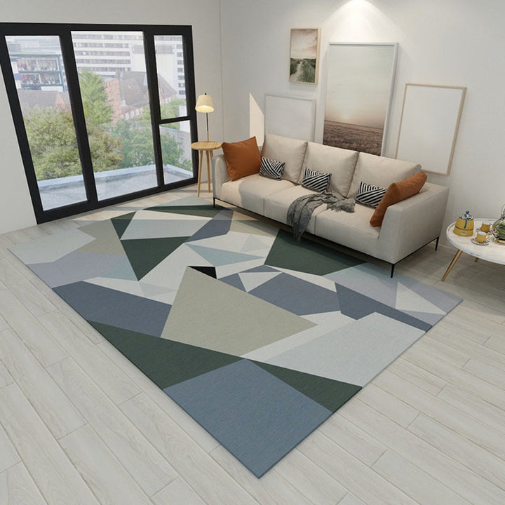 Gray and Blue Bedroom Rug Modern Color Block Geometric Pattern Area Rug Polyester Pet-Friendly Rug | Bowlift