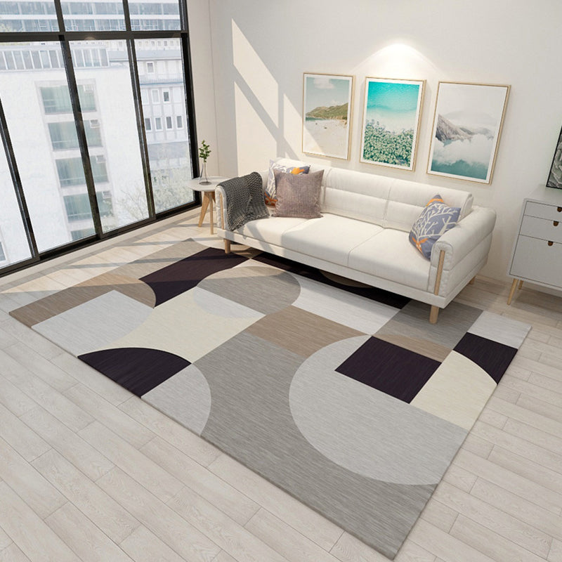 Gray and Blue Bedroom Rug Modern Color Block Geometric Pattern Area Rug Polyester Pet-Friendly Rug | Bowlift