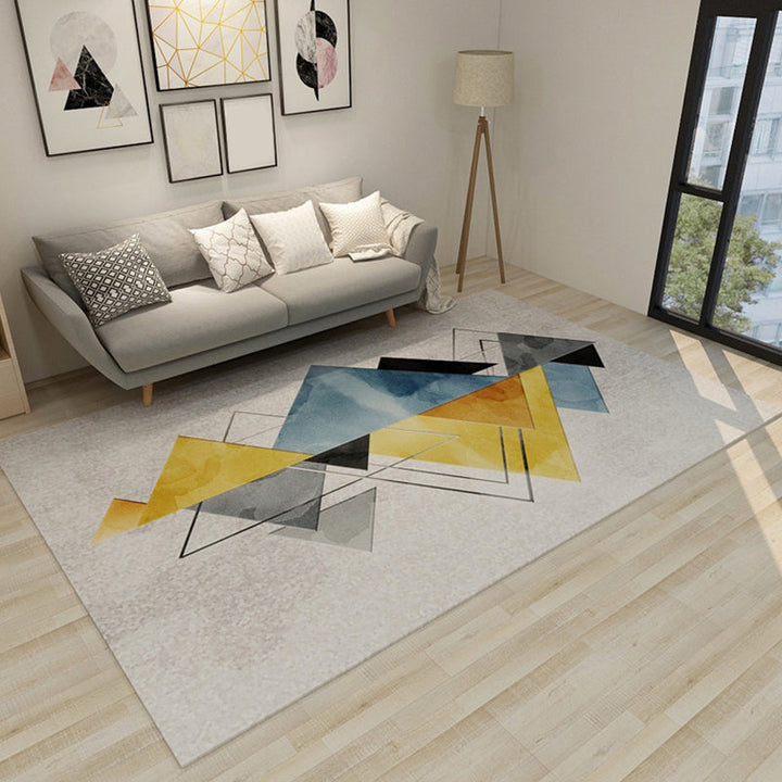 Gray and Blue Bedroom Rug Modern Color Block Geometric Pattern Area Rug Polyester Pet-Friendly Rug | Bowlift
