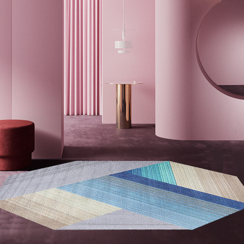 BowLift | Blue irregular bedroom carpet novelty stripes geometric pattern carpet polyester non-slip backing carpet