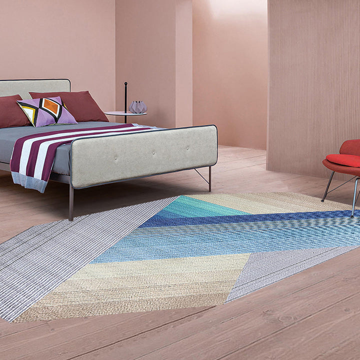 BowLift | Blue irregular bedroom carpet novelty stripes geometric pattern carpet polyester non-slip backing carpet