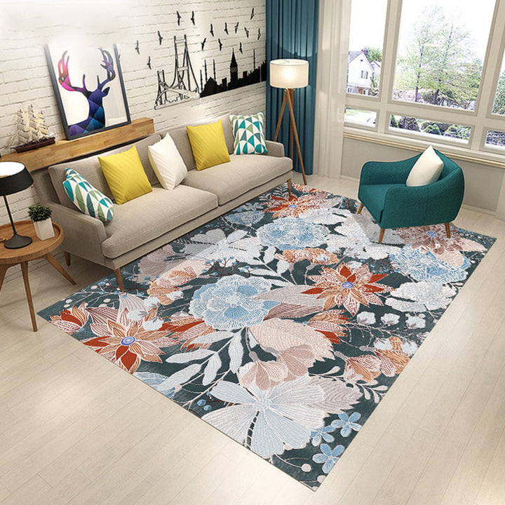 Contemporary Modern Rug in Green and Yellow Botanical Floral Leaf Pattern Rug Polyester Washable Rug for Home Decor | Bowlift