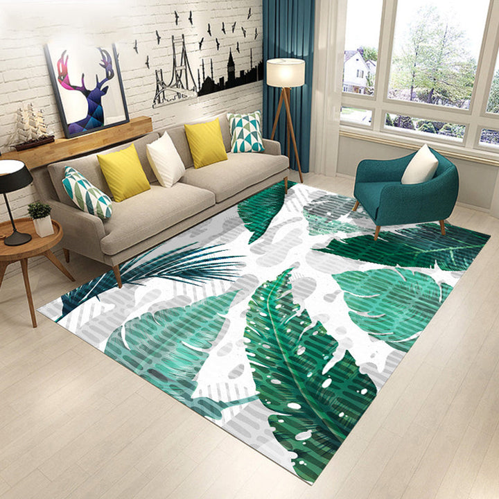 Contemporary Modern Rug in Green and Yellow Botanical Floral Leaf Pattern Rug Polyester Washable Rug for Home Decor | Bowlift
