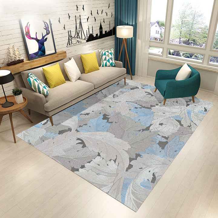 Contemporary Modern Rug in Green and Yellow Botanical Floral Leaf Pattern Rug Polyester Washable Rug for Home Decor | Bowlift