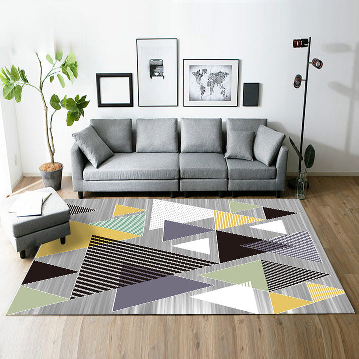Modern living room rug in black and yellow color block striped pattern rug polyester non-slip rug | Bowlift