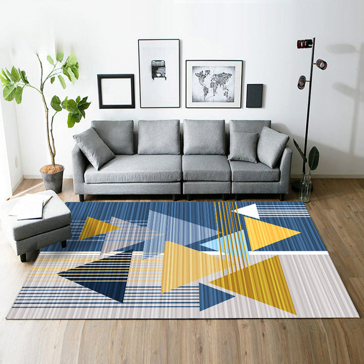 Modern living room rug in black and yellow color block striped pattern rug polyester non-slip rug | Bowlift