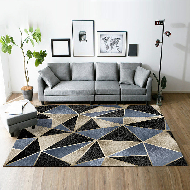 Modern living room rug in black and yellow color block striped pattern rug polyester non-slip rug | Bowlift