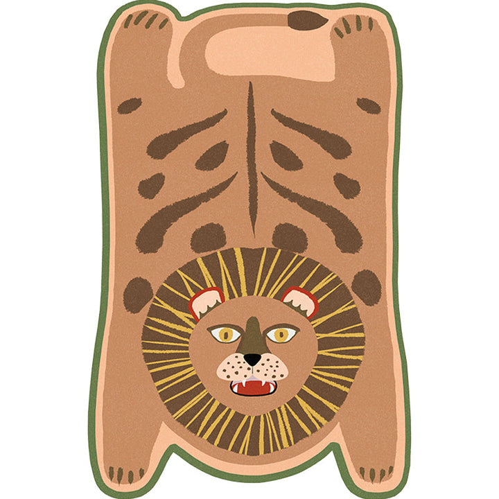 BowLift | Yellow and Brown Irregular Rug Children's Room Animal Tiger Leopard Lion Pattern Rug Polyester Stain Resistant Carpet