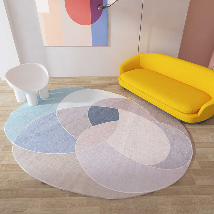 BowLift | Green and Blue Irregular Area Rug Bedroom Novelty Color Block Pattern Area Rug Polyester Stain Resistant Carpet