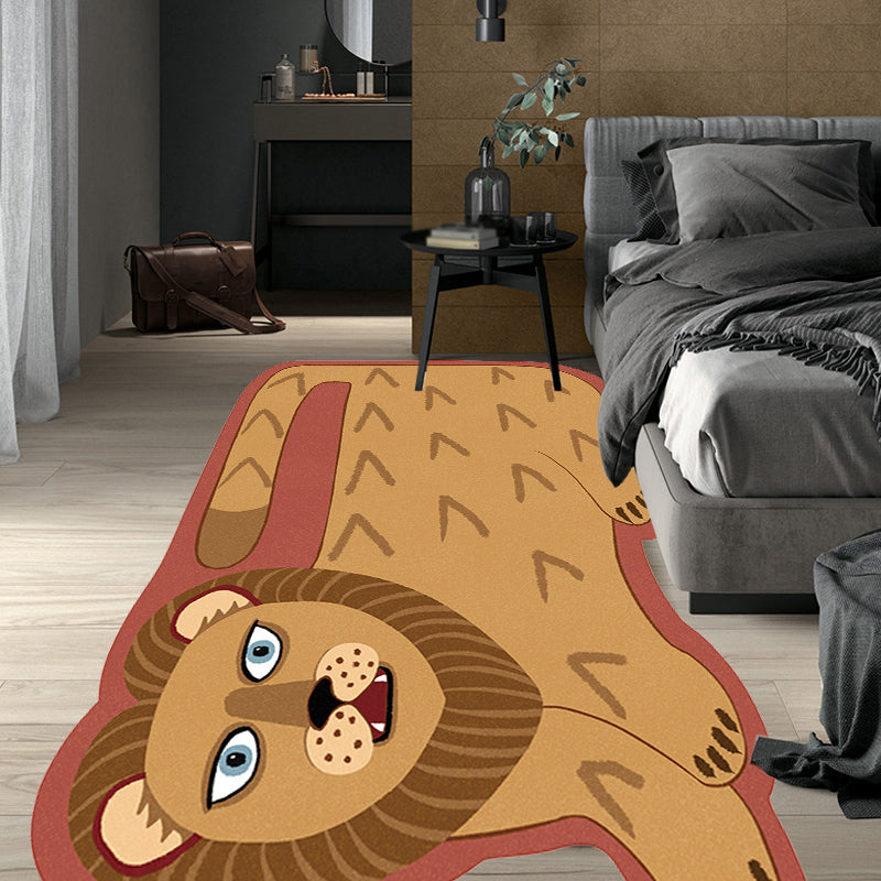 BowLift | Stylish children's irregular rug in pink and brown animal tiger lion pattern rug polyester washable rug for the children's room