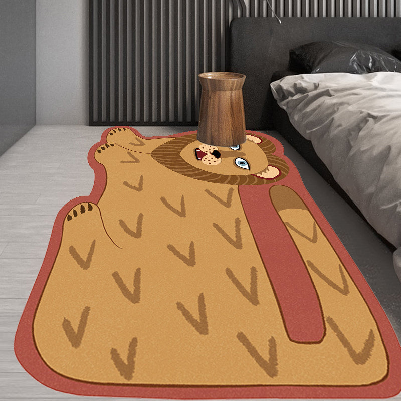 BowLift | Stylish children's irregular rug in pink and brown animal tiger lion pattern rug polyester washable rug for the children's room
