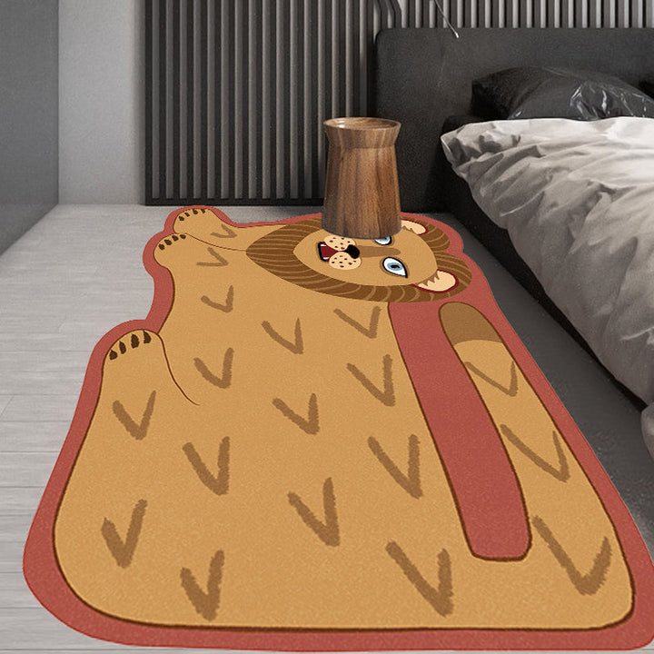 BowLift | Stylish children's irregular rug in pink and brown animal tiger lion pattern rug polyester washable rug for the children's room