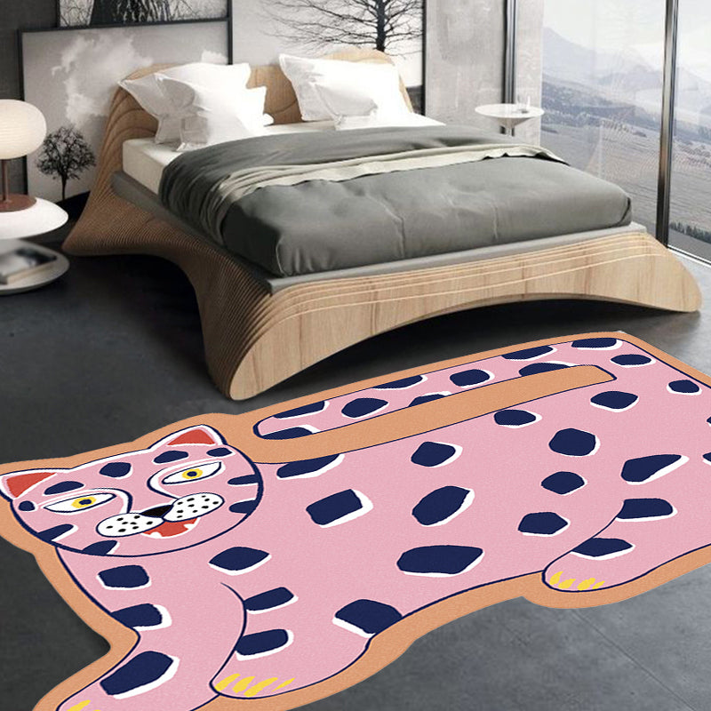 BowLift | Stylish children's irregular rug in pink and brown animal tiger lion pattern rug polyester washable rug for the children's room
