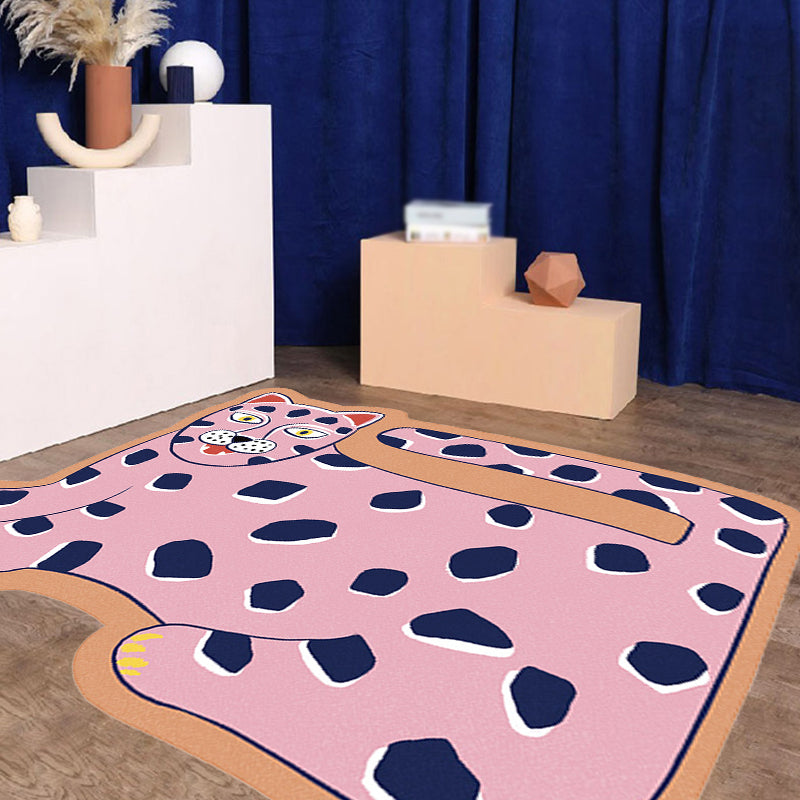 BowLift | Stylish children's irregular rug in pink and brown animal tiger lion pattern rug polyester washable rug for the children's room