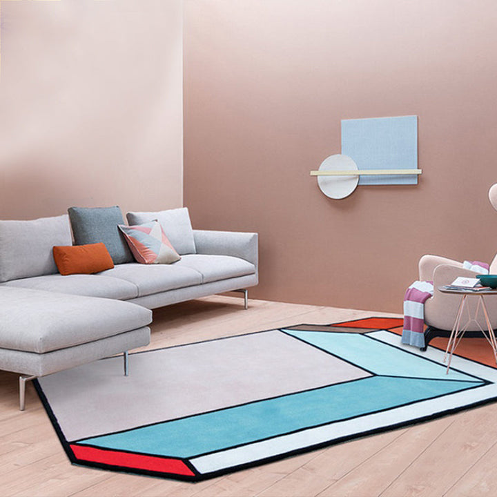 BowLift | Novelty Living Room Irregular Rug Colorful Block Cube Print Rug Polyester Pet-Friendly Area Rug