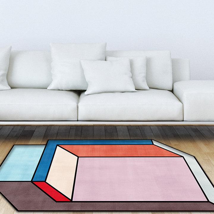 BowLift | Novelty Living Room Irregular Rug Colorful Block Cube Print Rug Polyester Pet-Friendly Area Rug