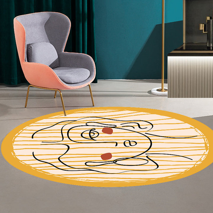 BowLift | Novelty Living Room Irregular Rug in Yellow Abstract Virgin Print Rug Polyester Non-Slip Back Area Rug