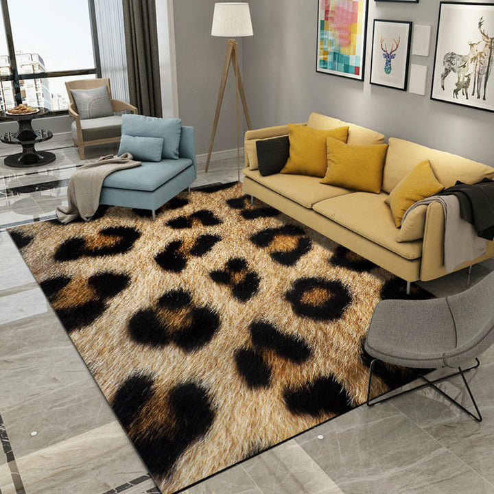 Modern living room rug in black and orange animal giraffe tiger leopard pattern rug polyester non-slip area rug | Bowlift