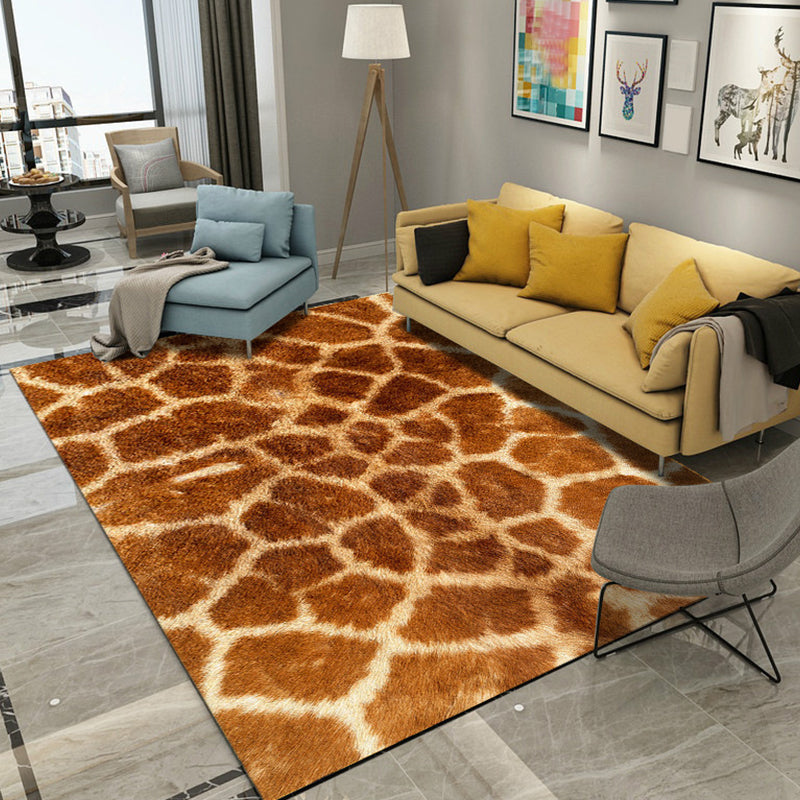 Modern living room rug in black and orange animal giraffe tiger leopard pattern rug polyester non-slip area rug | Bowlift