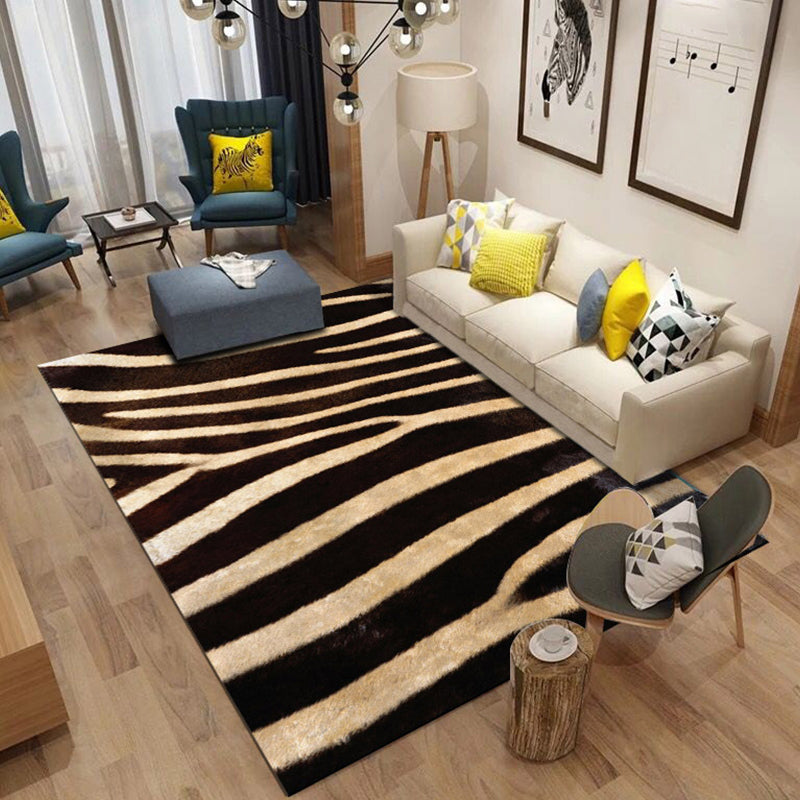 Modern living room rug in black and orange animal giraffe tiger leopard pattern rug polyester non-slip area rug | Bowlift
