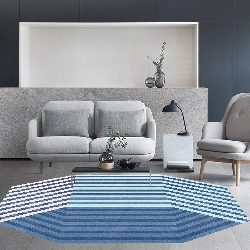 BowLift | Modern Novelty Irregular Rug in Blue Stripe Pattern Rug Polyester Washable Rug for Home Decoration