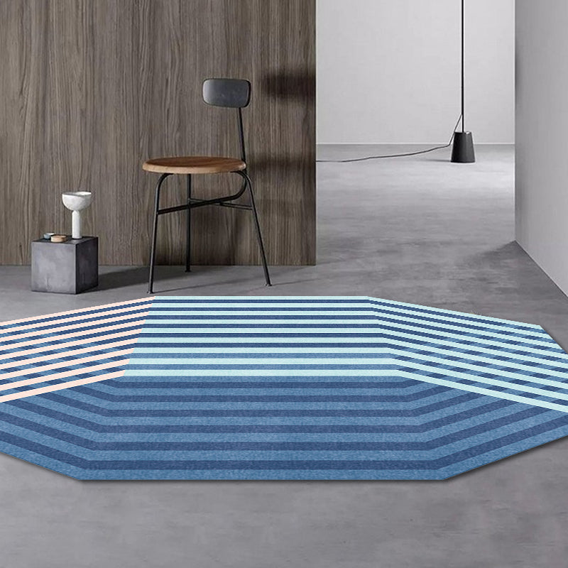 BowLift | Modern Novelty Irregular Rug in Blue Stripe Pattern Rug Polyester Washable Rug for Home Decoration