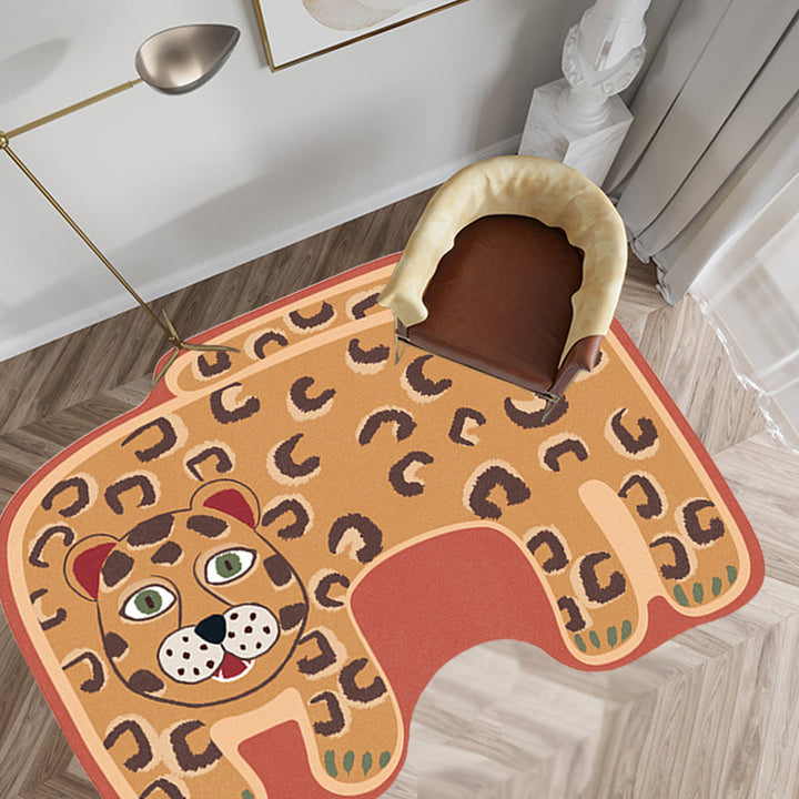 BowLift | Kids Irregular Bedroom Carpet in Red and Brown Animal Tiger Lion Leopard Print Carpet Polyester Non-Slip Base Carpet