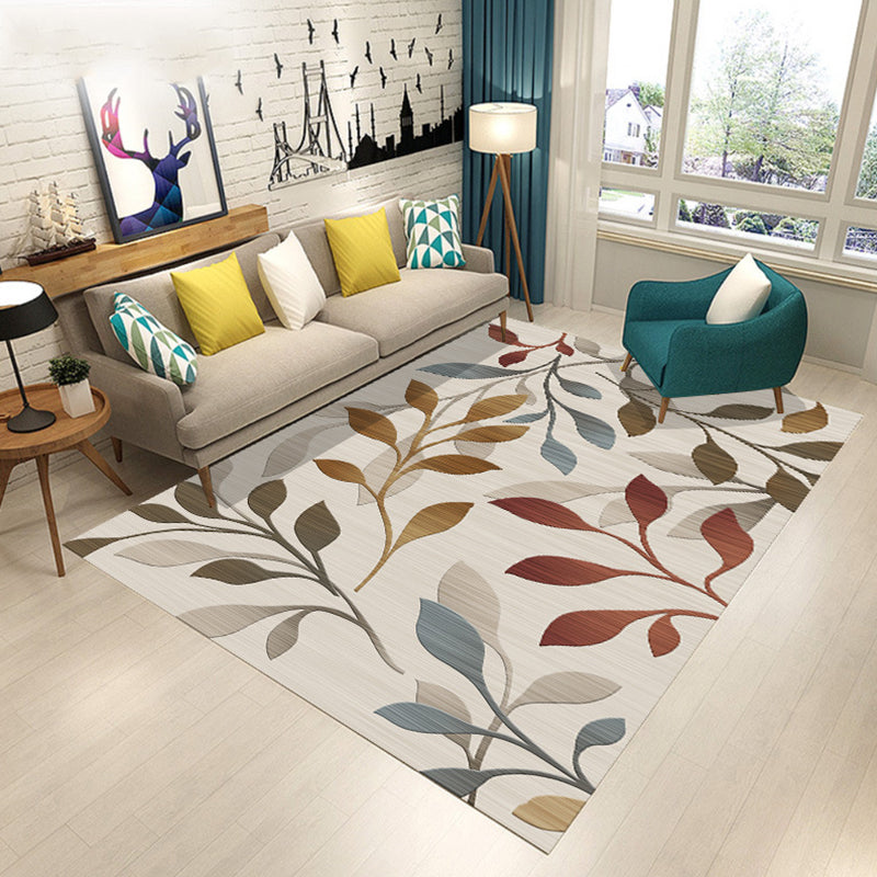 Scandinavian Modern Rug in Black and Blue with Botanical Leaf Flower Pattern Polyester Rug Pet-Friendly Rug for Home Decor | Bowlift